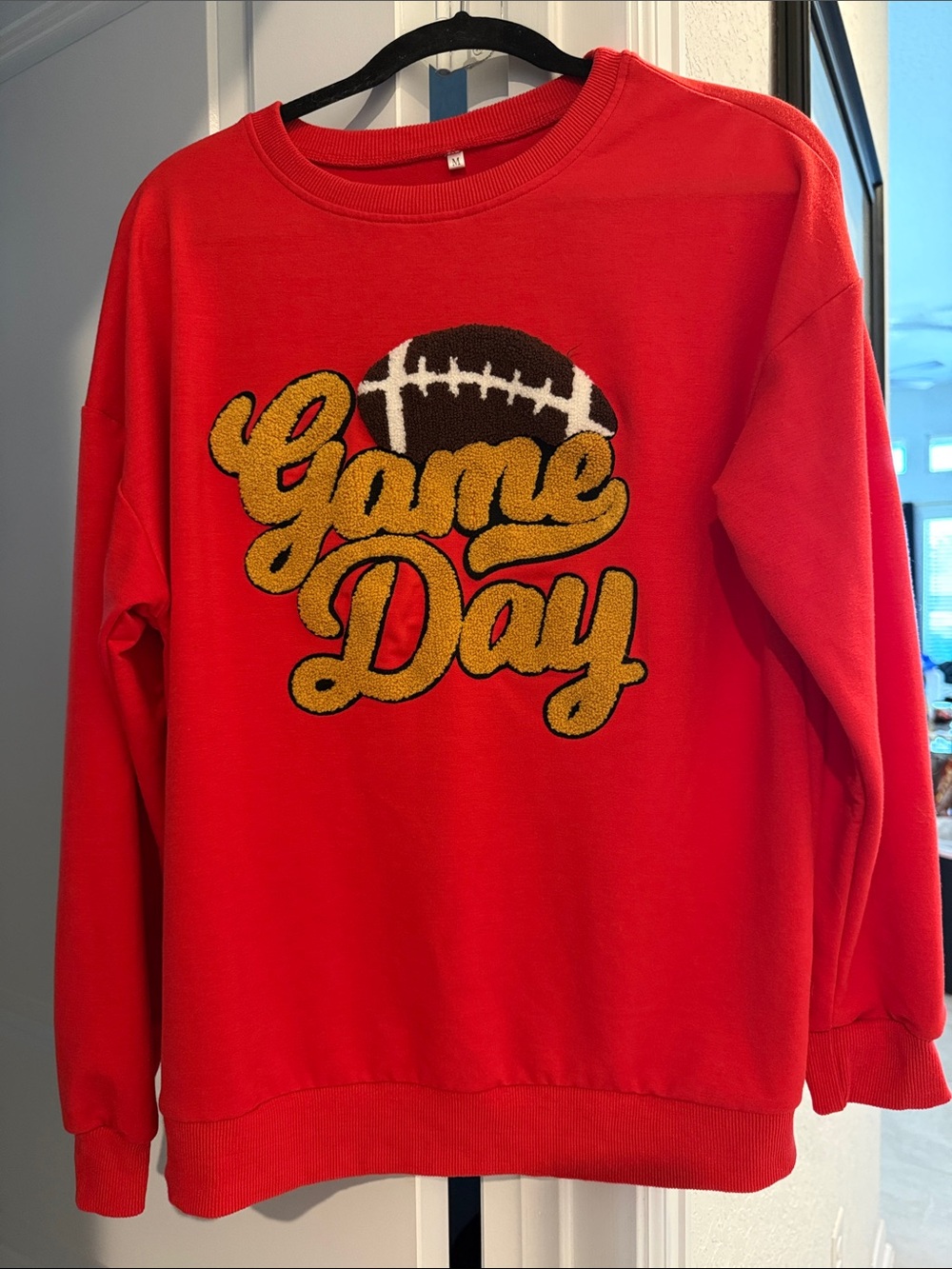 Chenille Patch Game Day Red Pullover Sweatshirt